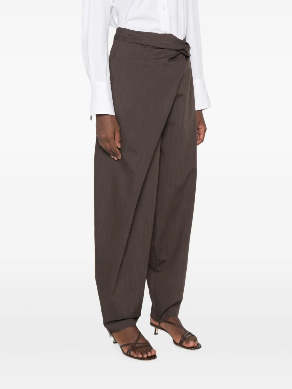 Róhe Wrap-style Twist-detail Trousers in Brown, view 3