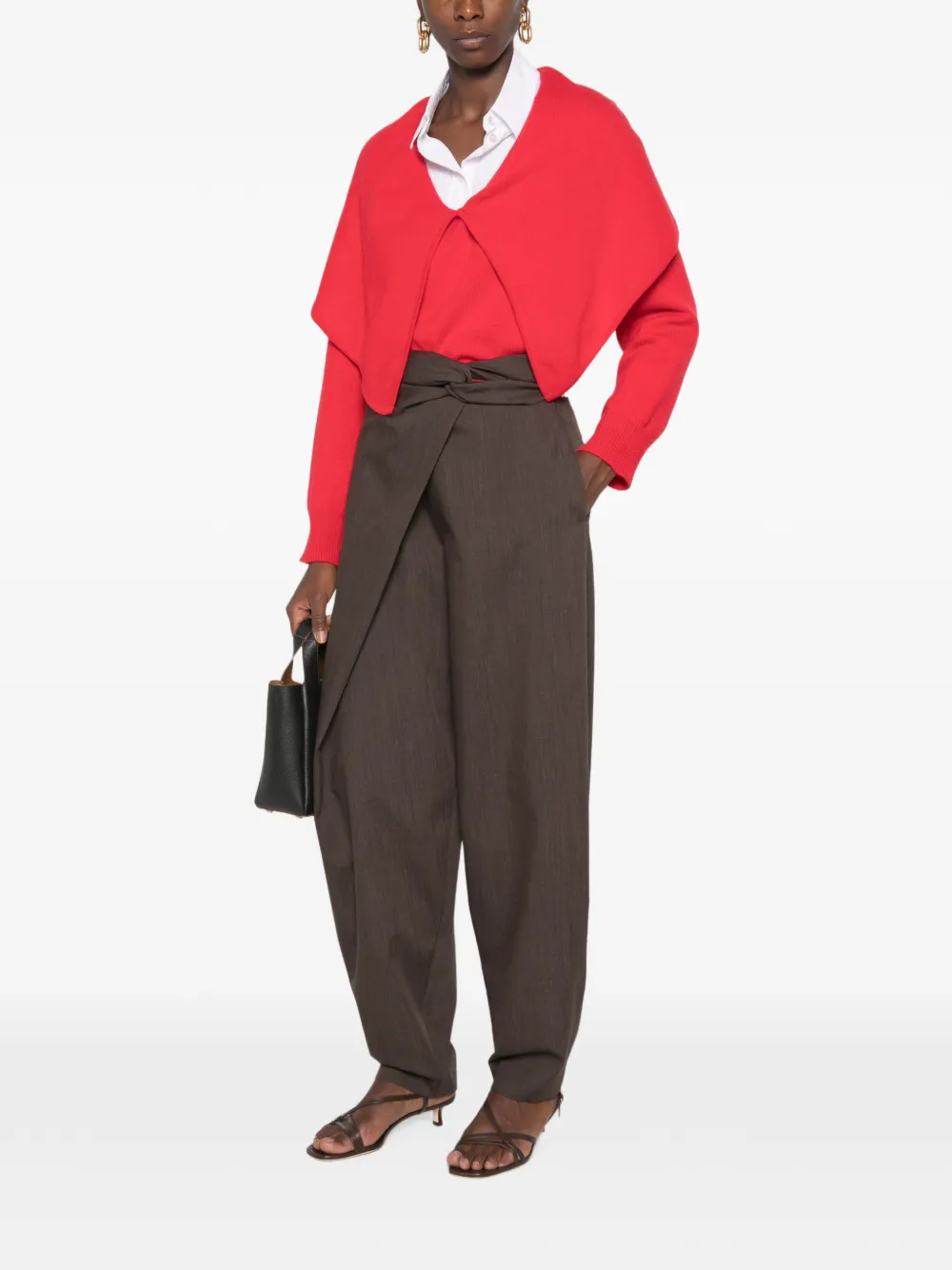 Róhe Wrap-style Twist-detail Trousers in Brown, view 2