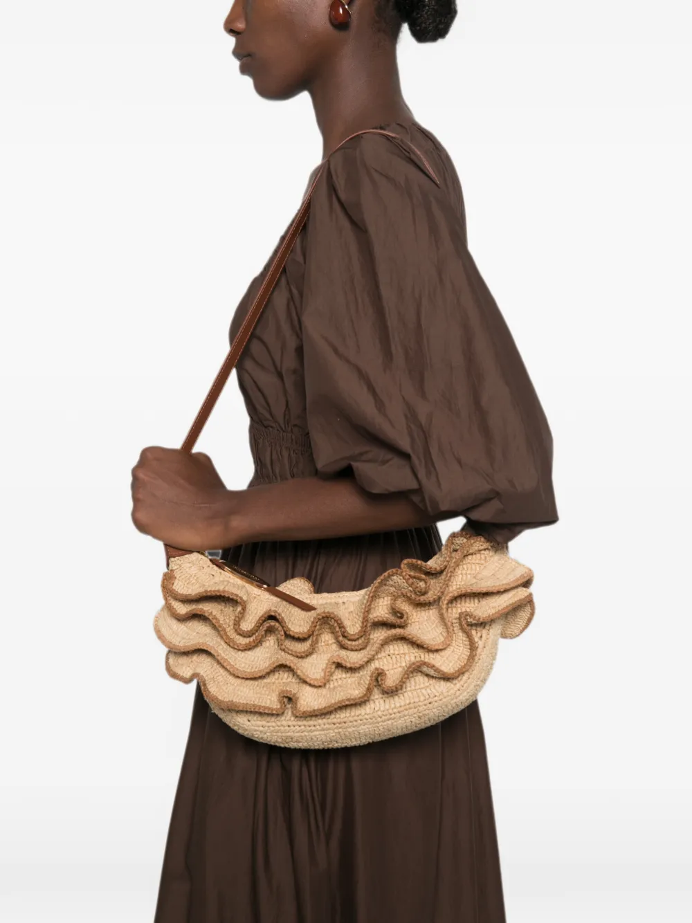 ZIMMERMANN Goldentime Ruffle Shoulder Bag in Neutrals, view 2