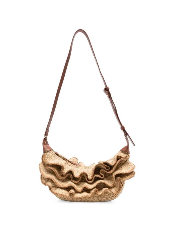 Zimmermann Goldentime Ruffle Shoulder Bag in Neutrals