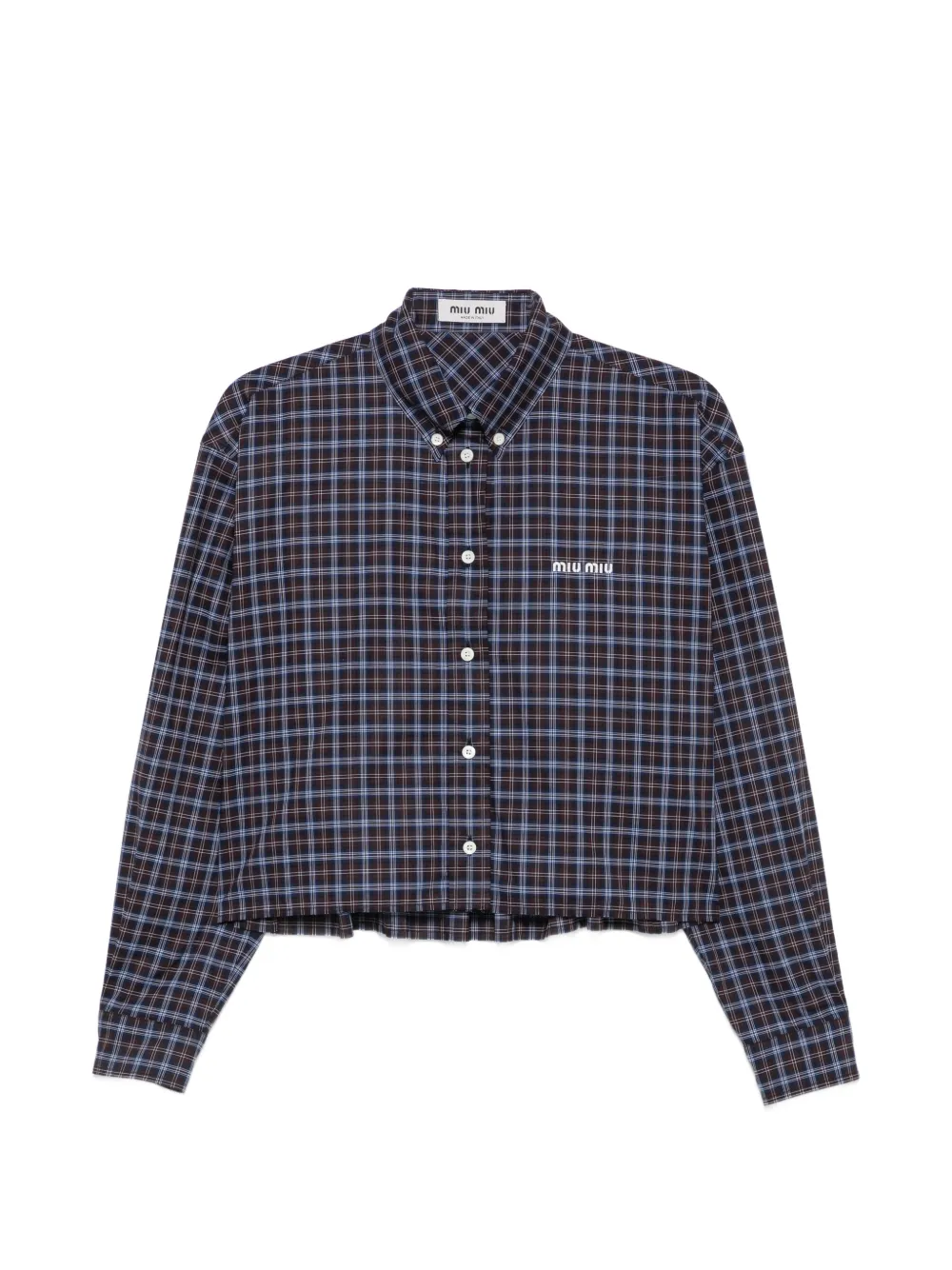 Miu Miu check-print logo-patch shirt - Marrone