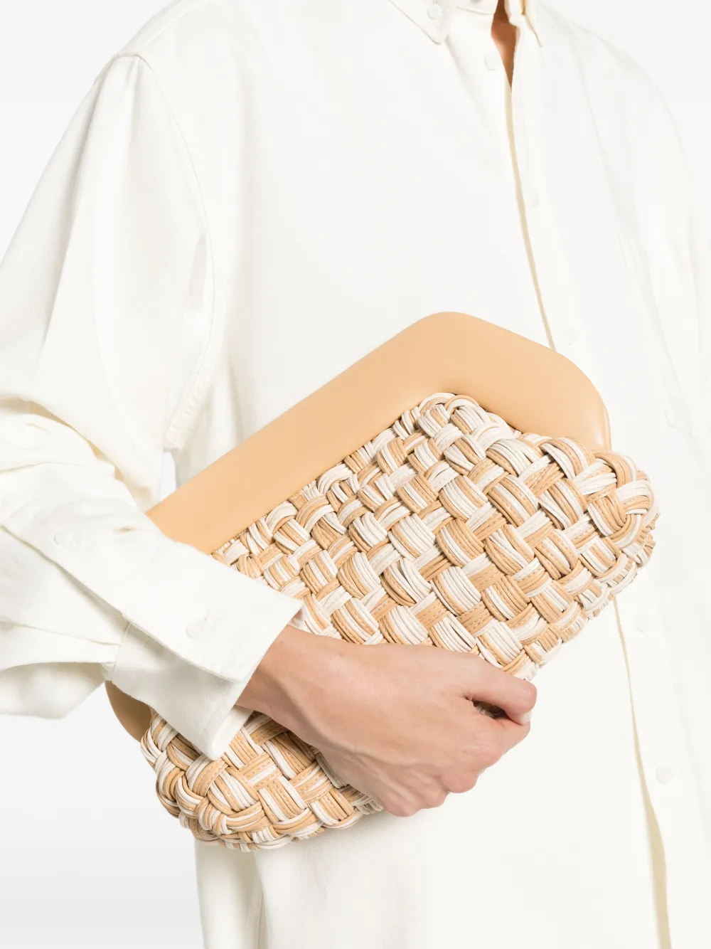 Themoirè Bios geweven clutch Beige