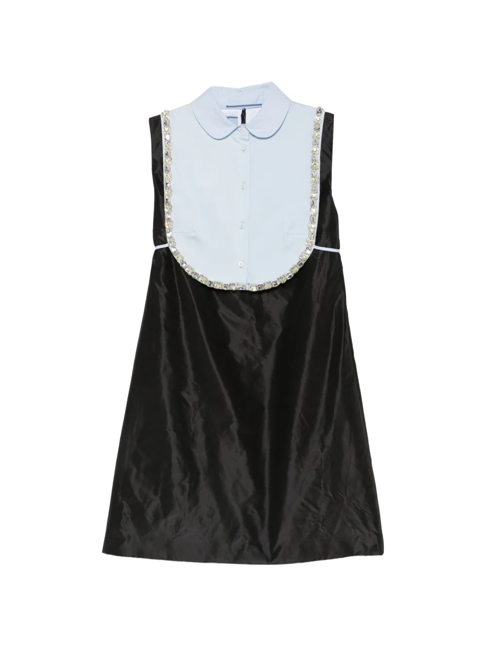 Prada crystal-embellished bib-detail mini dress - Nero