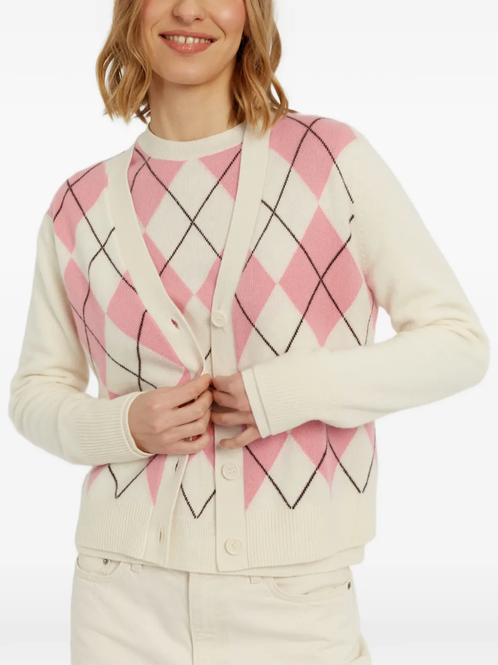 Chinti & Parker Vest met argyle intarsia Beige