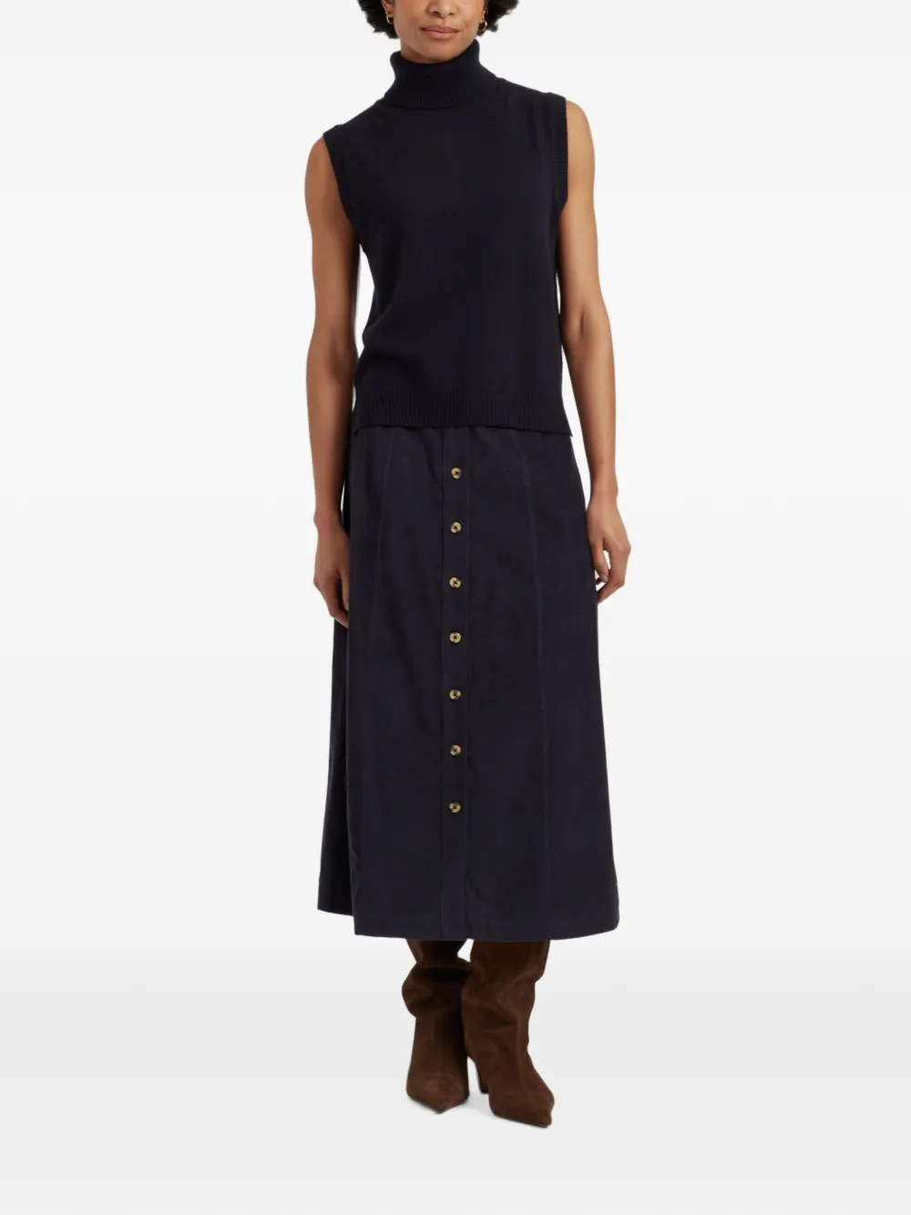 Chinti & Parker Midi-rok met A-lijn en knopen Blauw
