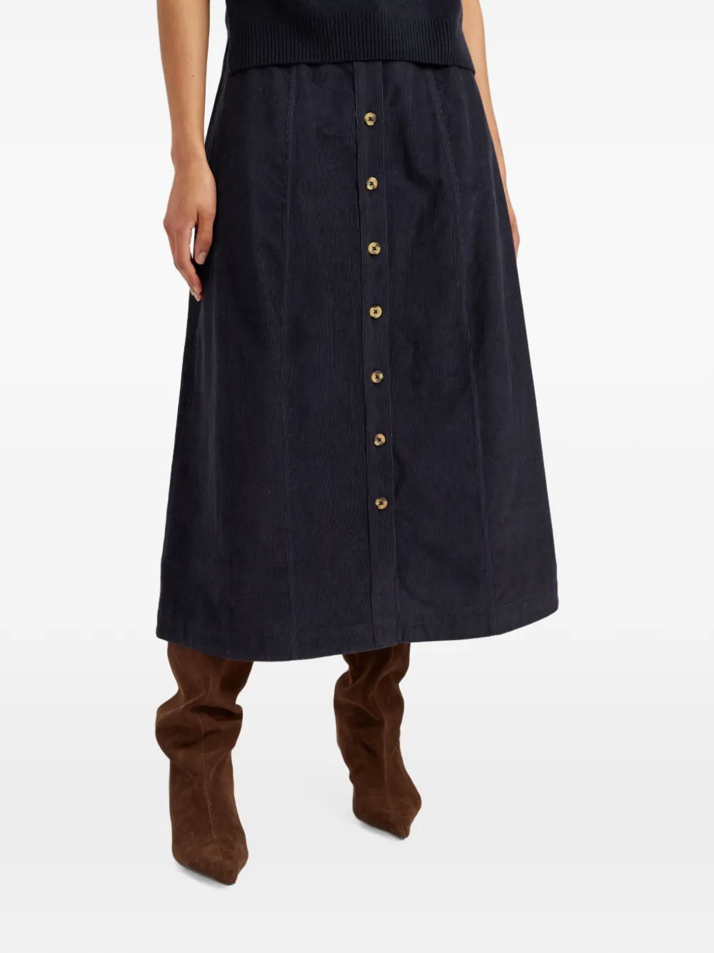 Chinti & Parker Midi-rok met A-lijn en knopen Blauw