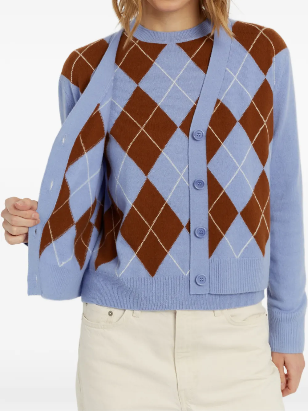 Chinti & Parker Button-up vest met argyle ruit Blauw