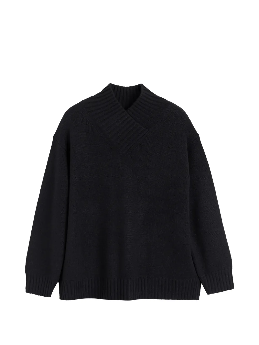 Chinti & Parker Ribbed-knit Wrap-neck Sweater In Black