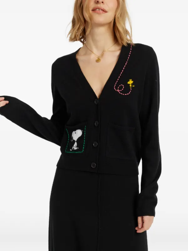 Chinti & Parker Snoopy-intarsia patch-pocket Cardigan | Black