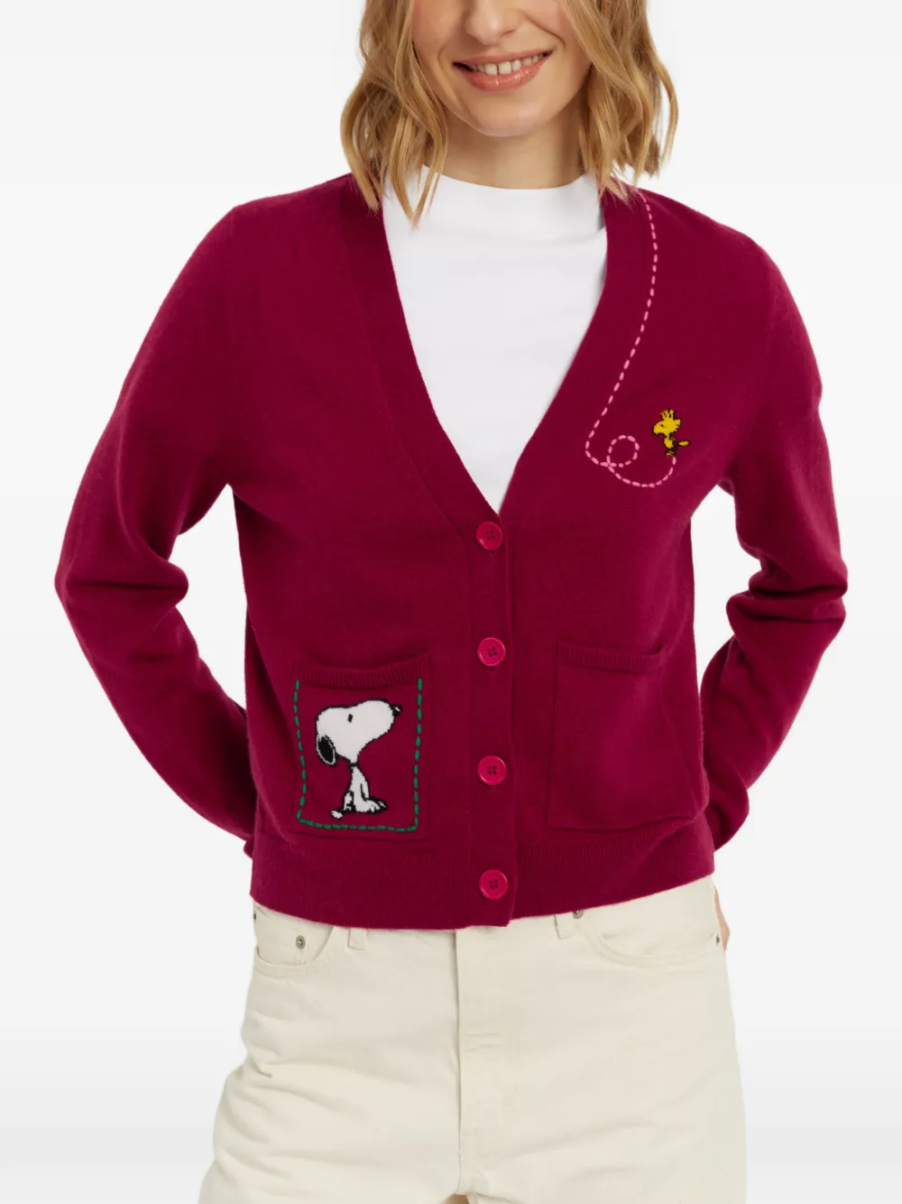 Chinti & Parker Vest met Snoopy-intarsia en zak Rood