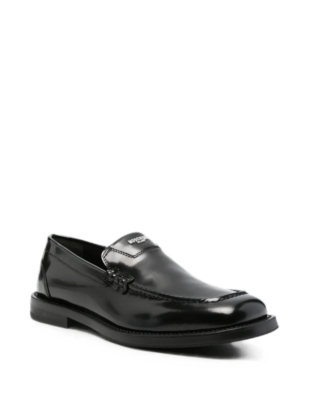 Moschino logo-plaque leather loafers Zwart