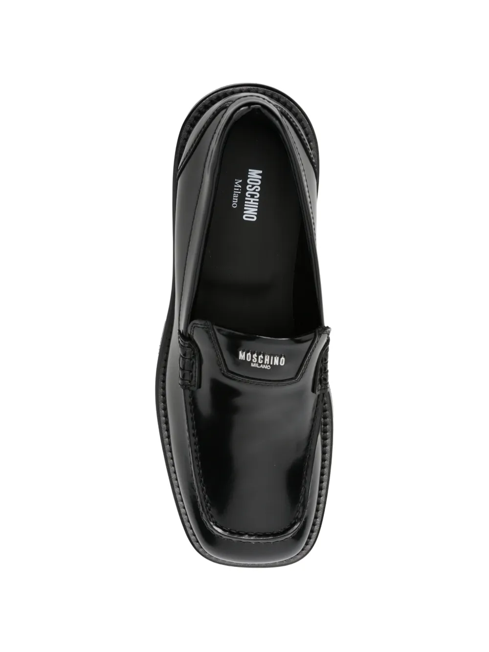 Moschino logo-plaque leather loafers Zwart