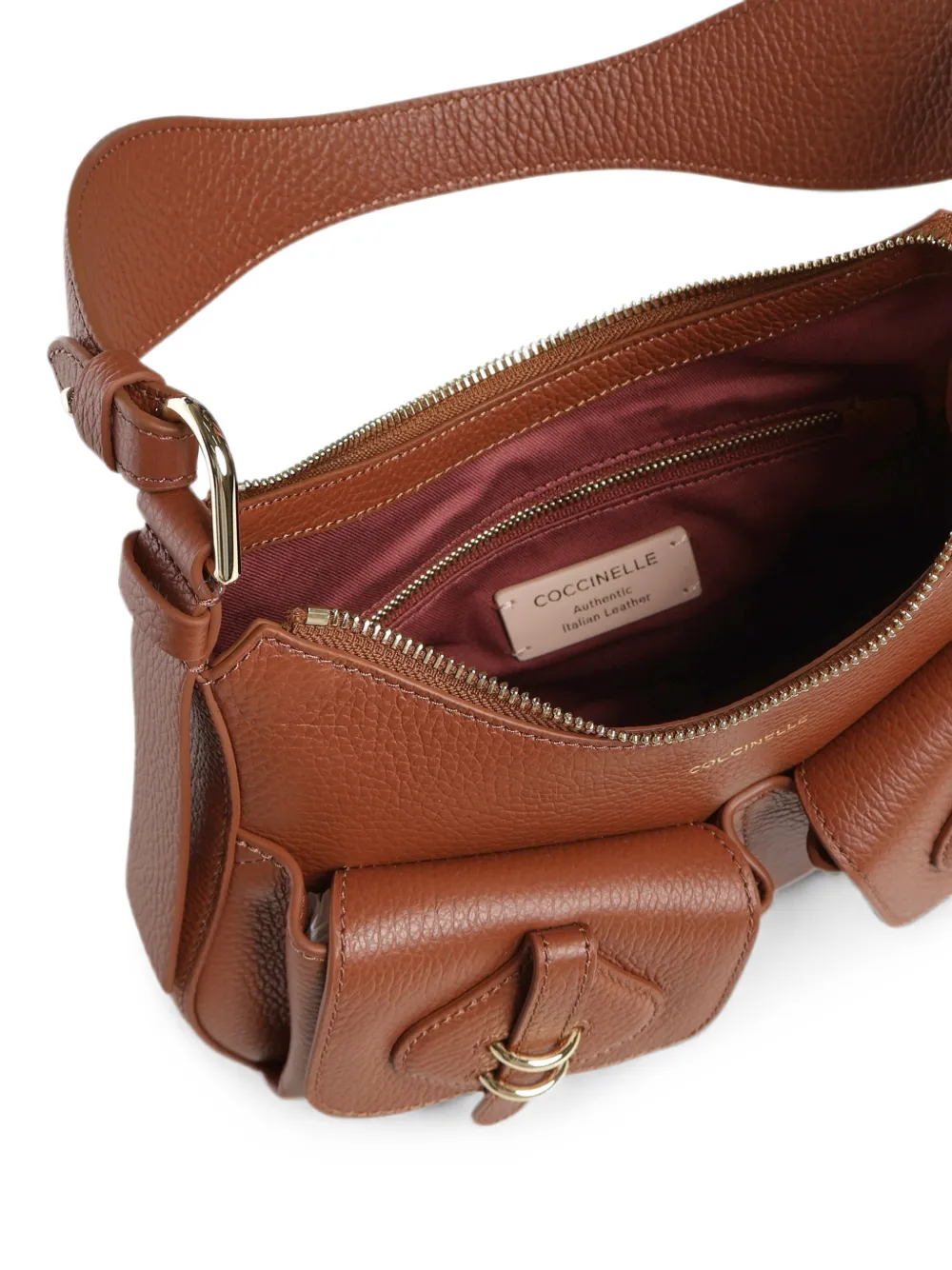 Coccinelle Leren schoudertas met textuur en zakdetail Bruin