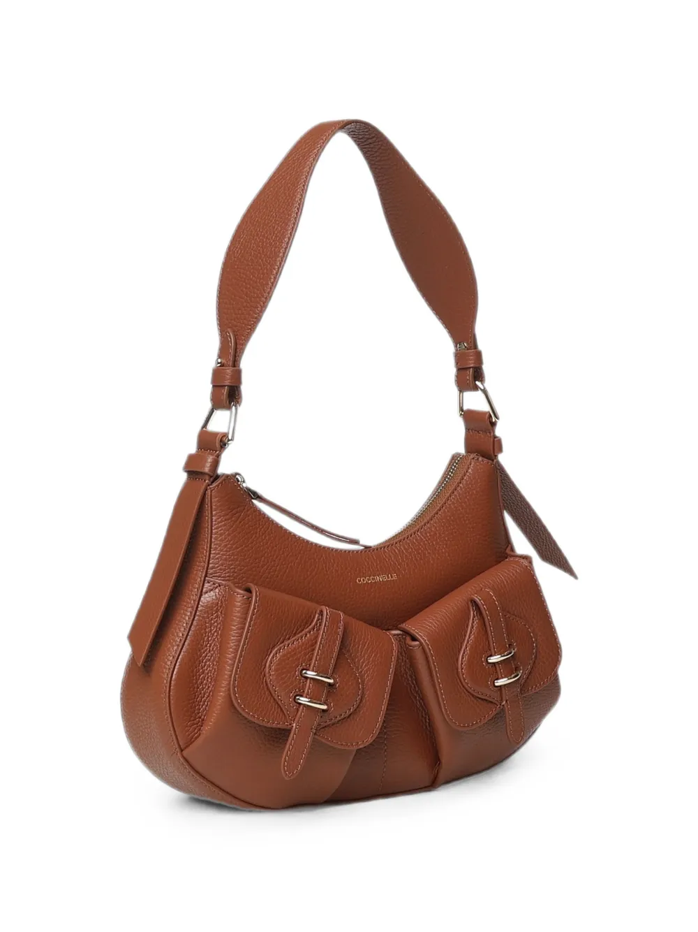 Coccinelle Leren schoudertas met textuur en zakdetail Bruin