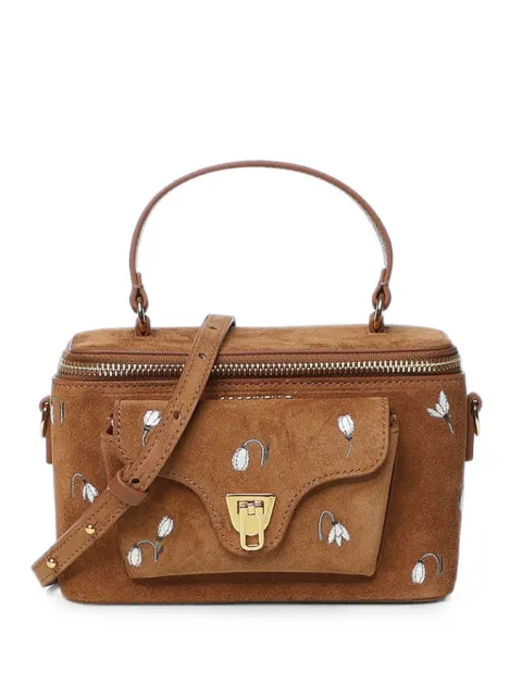 Coccinelle floral-embroidered suede tote bag