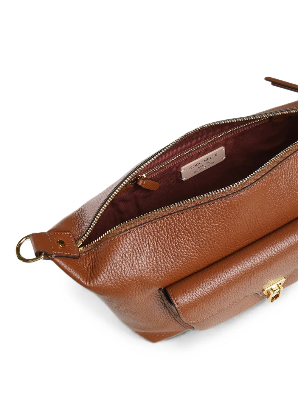 Coccinelle Medium leren schoudertas met textuur Bruin