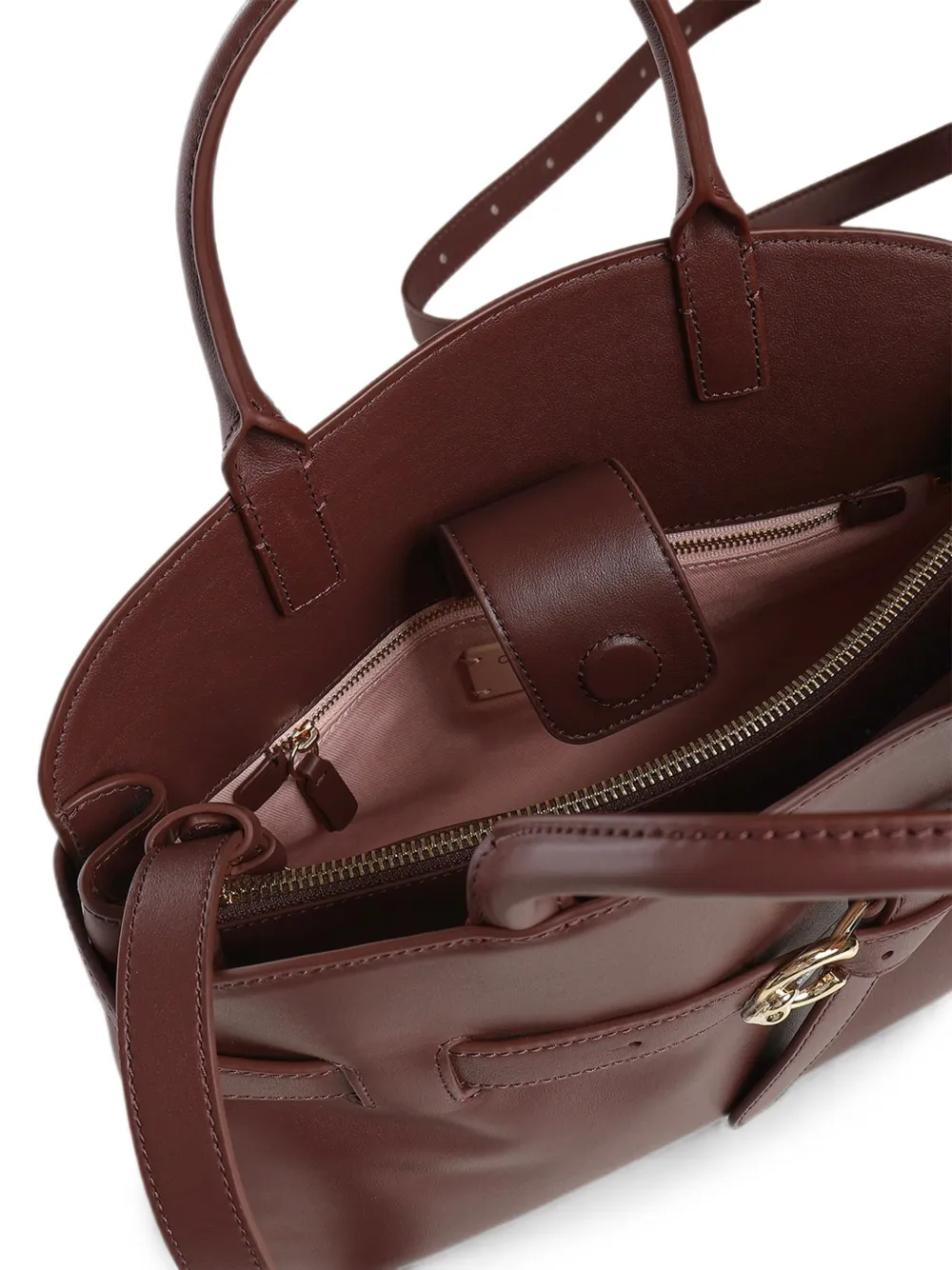 Coccinelle Medium leren shopper met gespdetail Bruin