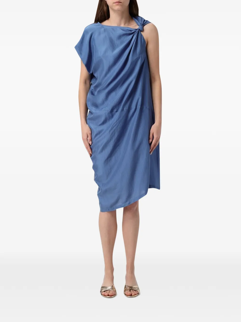 Tela asymmetric linen midi dress - Blu