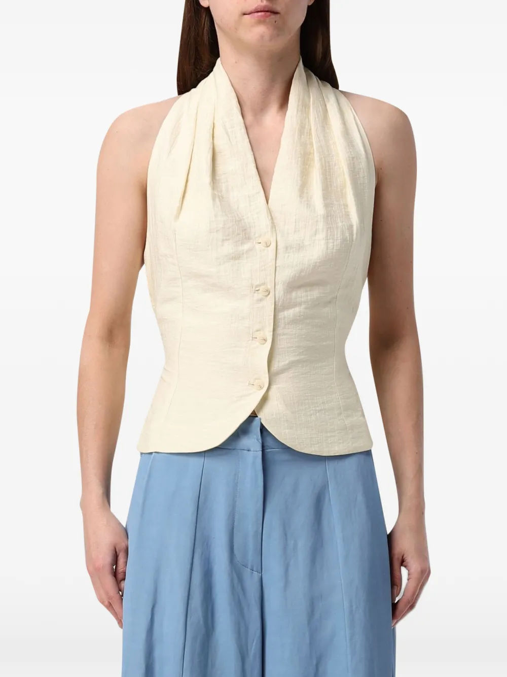 Tela V-neck single-breasted waistcoat - Nude