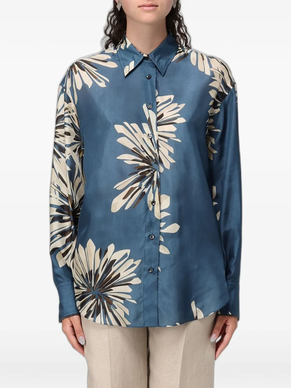 Brunello Cucinelli floral-print silk shirt - Blue