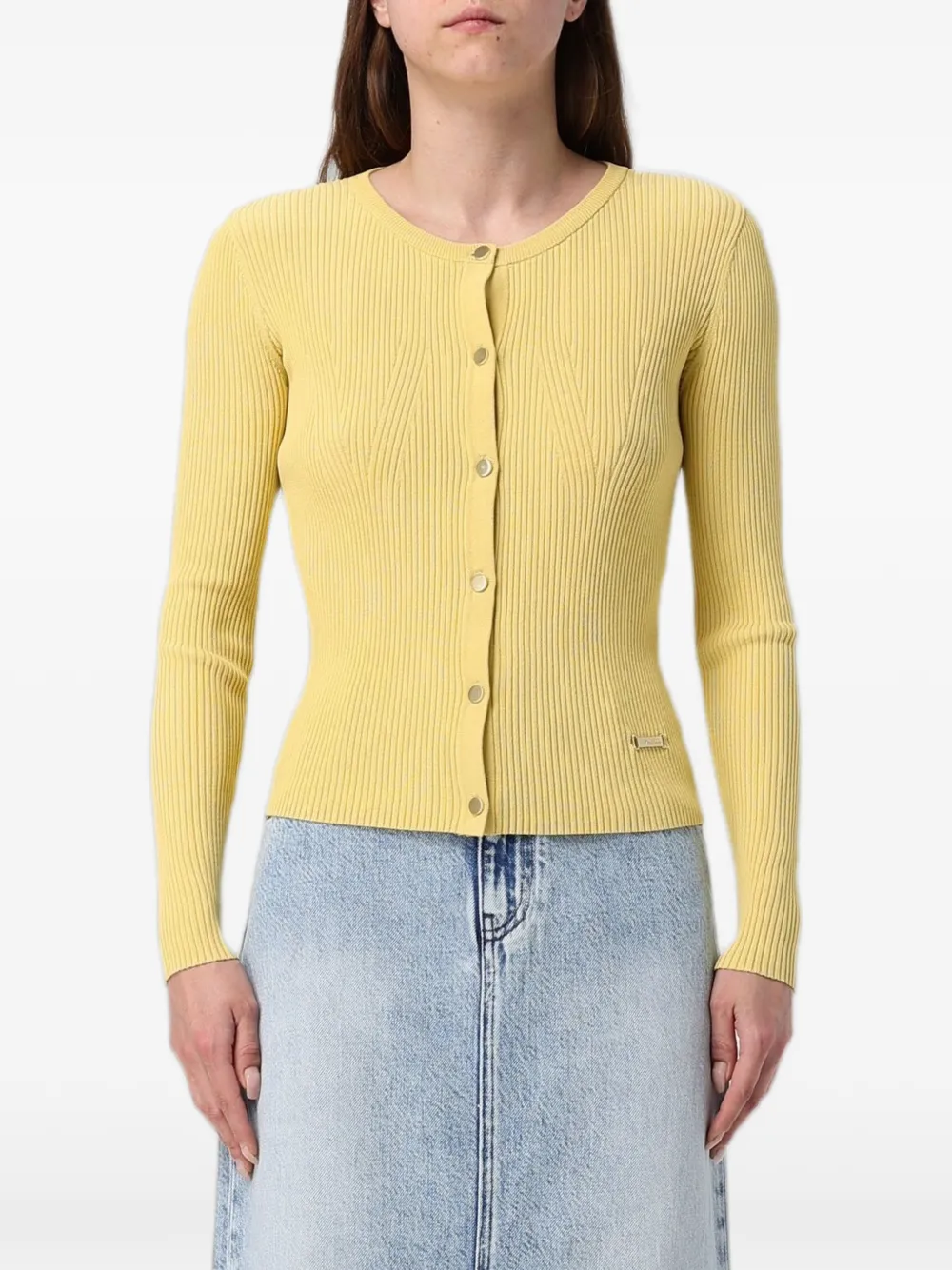 Armani Exchange Gerippter Cardigan mit Logo-Schild - Gelb