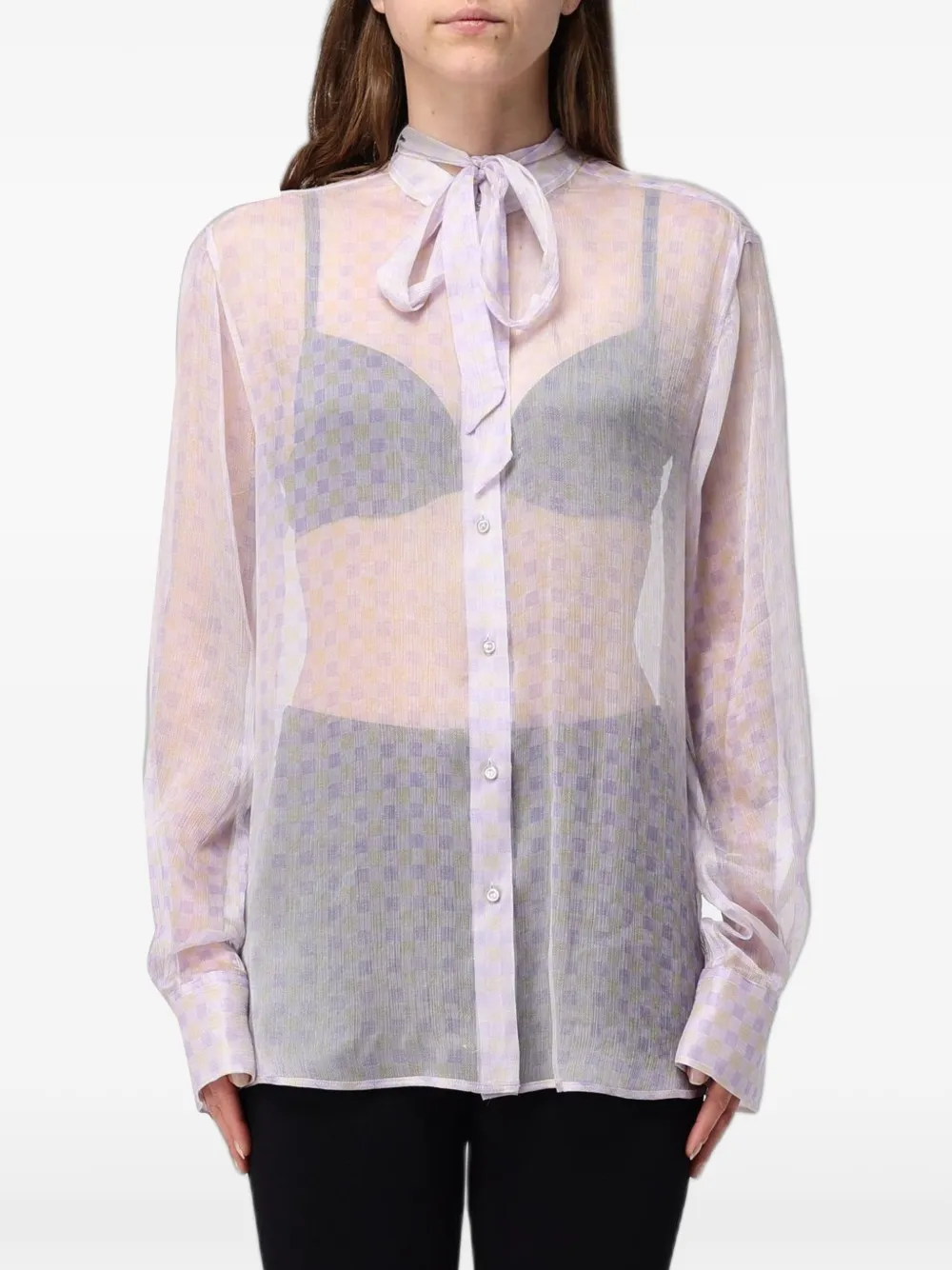 Ermanno Scervino check-print pussy-bow blouse - Viola