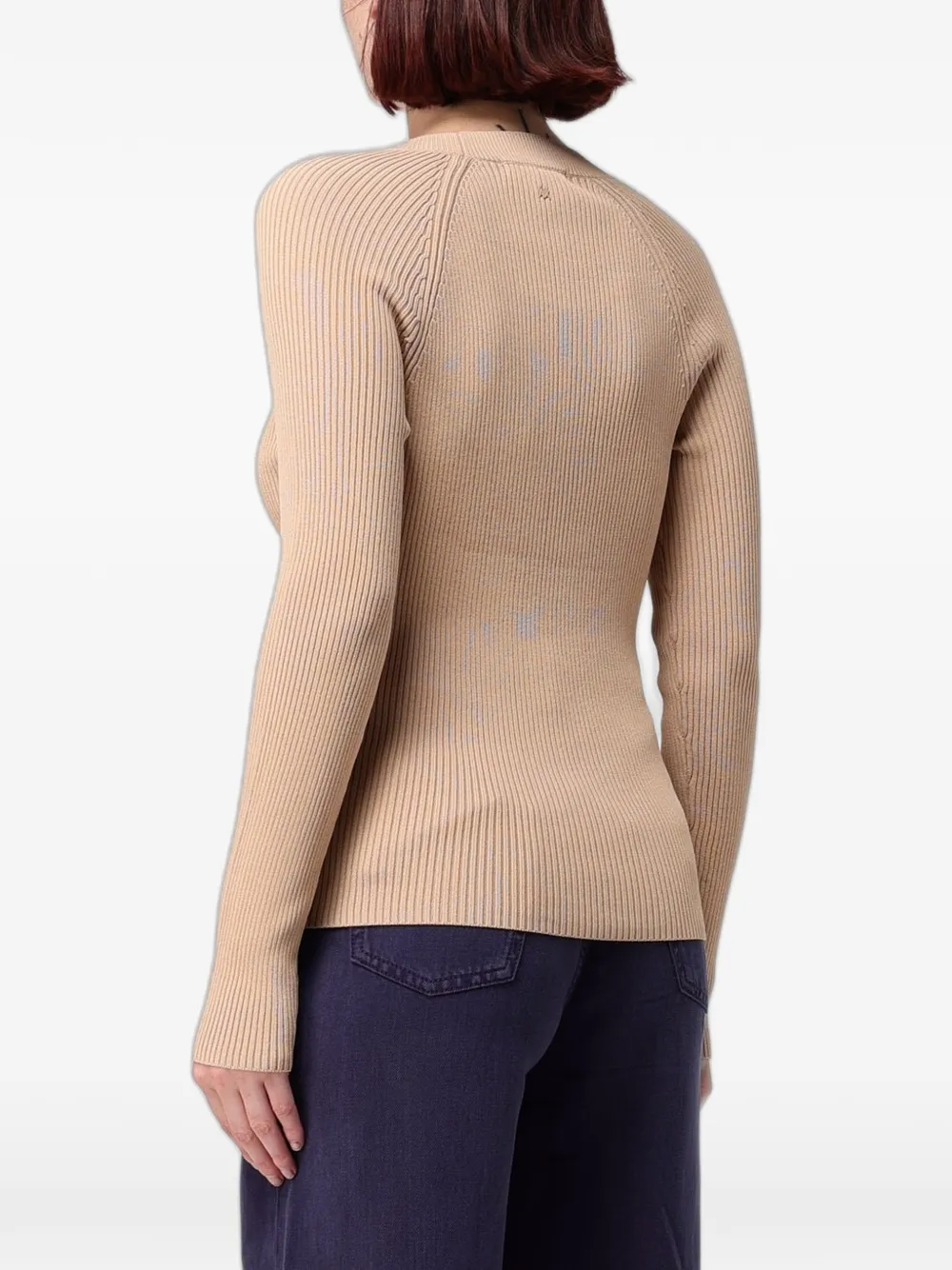 Armani Exchange Ribgebreide trui met raglan mouwen Beige