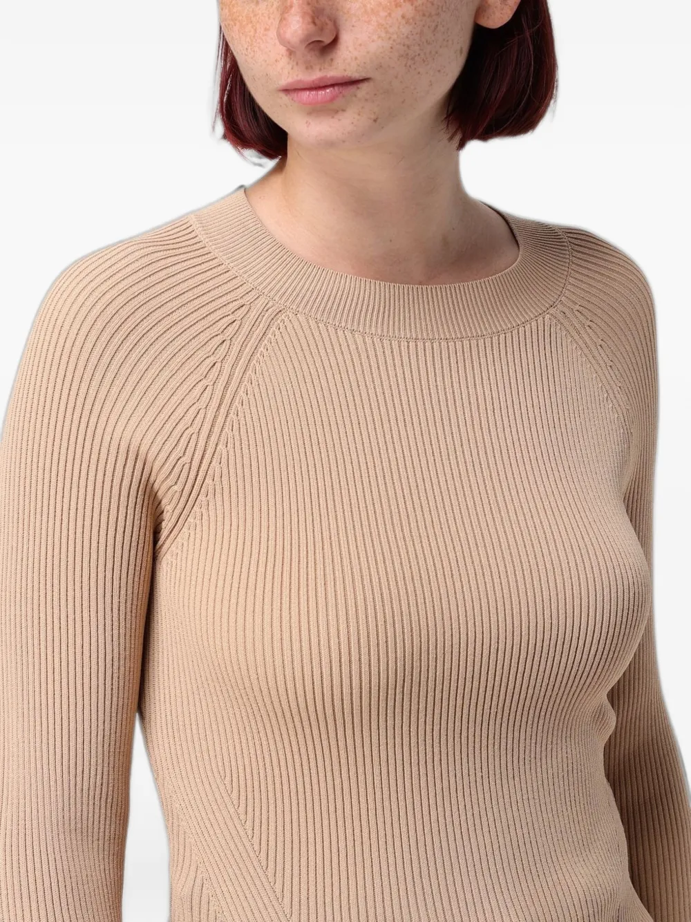 Armani Exchange Ribgebreide trui met raglan mouwen Beige