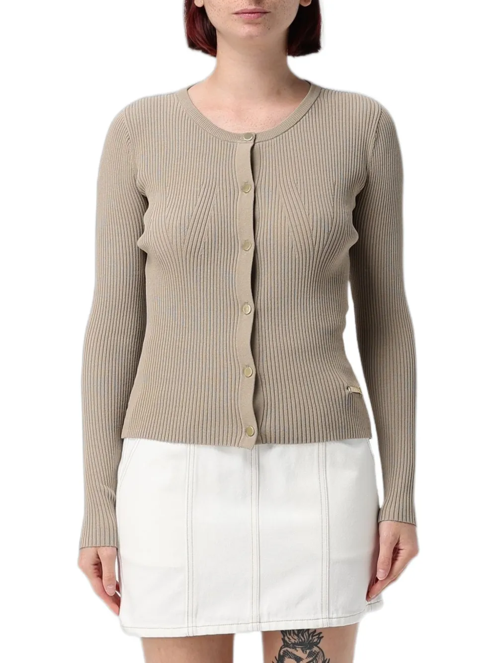 Emporio Armani ribbed-knit button-up cardigan - Nude