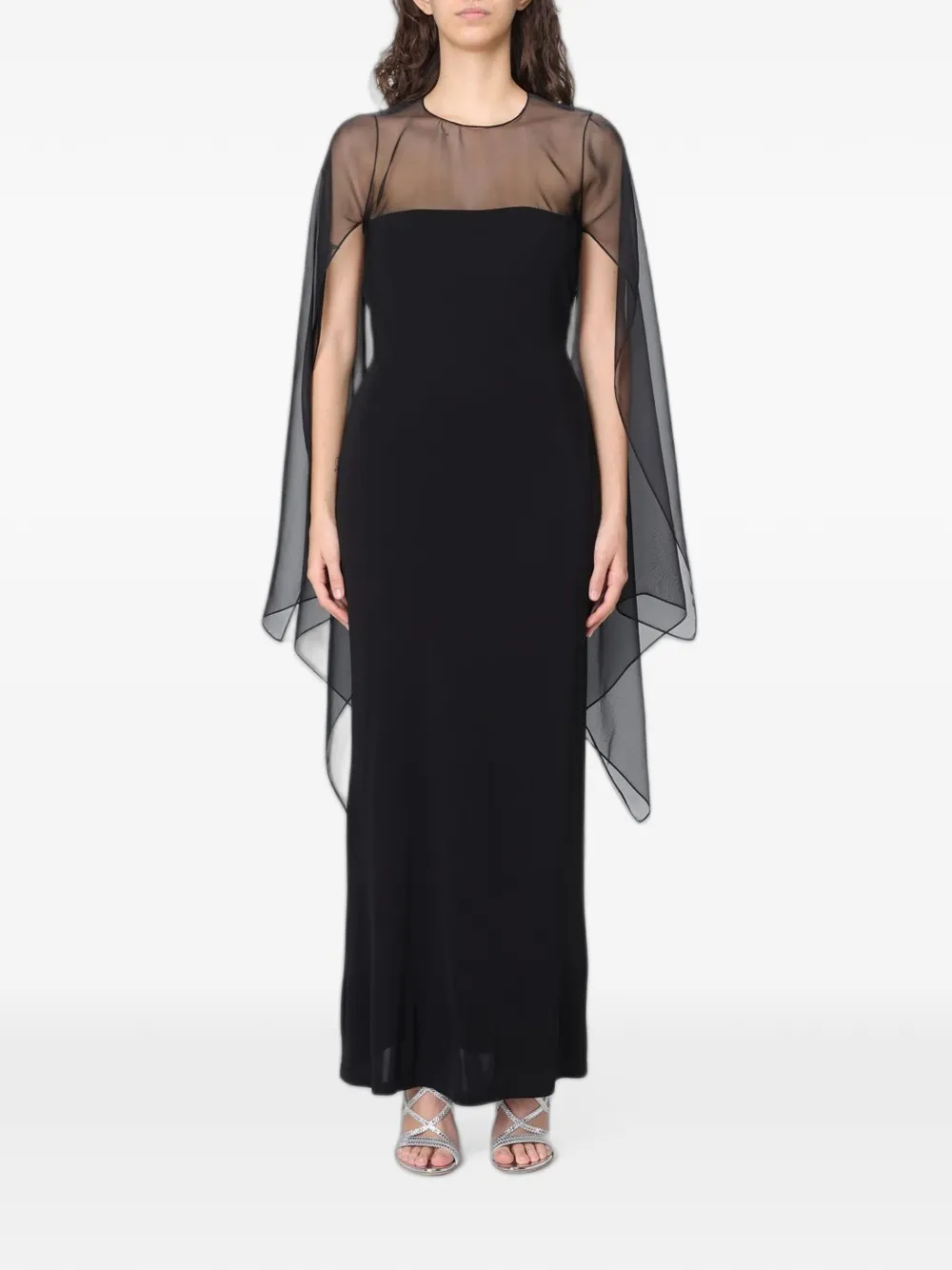 Alberta Ferretti sheer-panelled cape-style maxi dress - Black