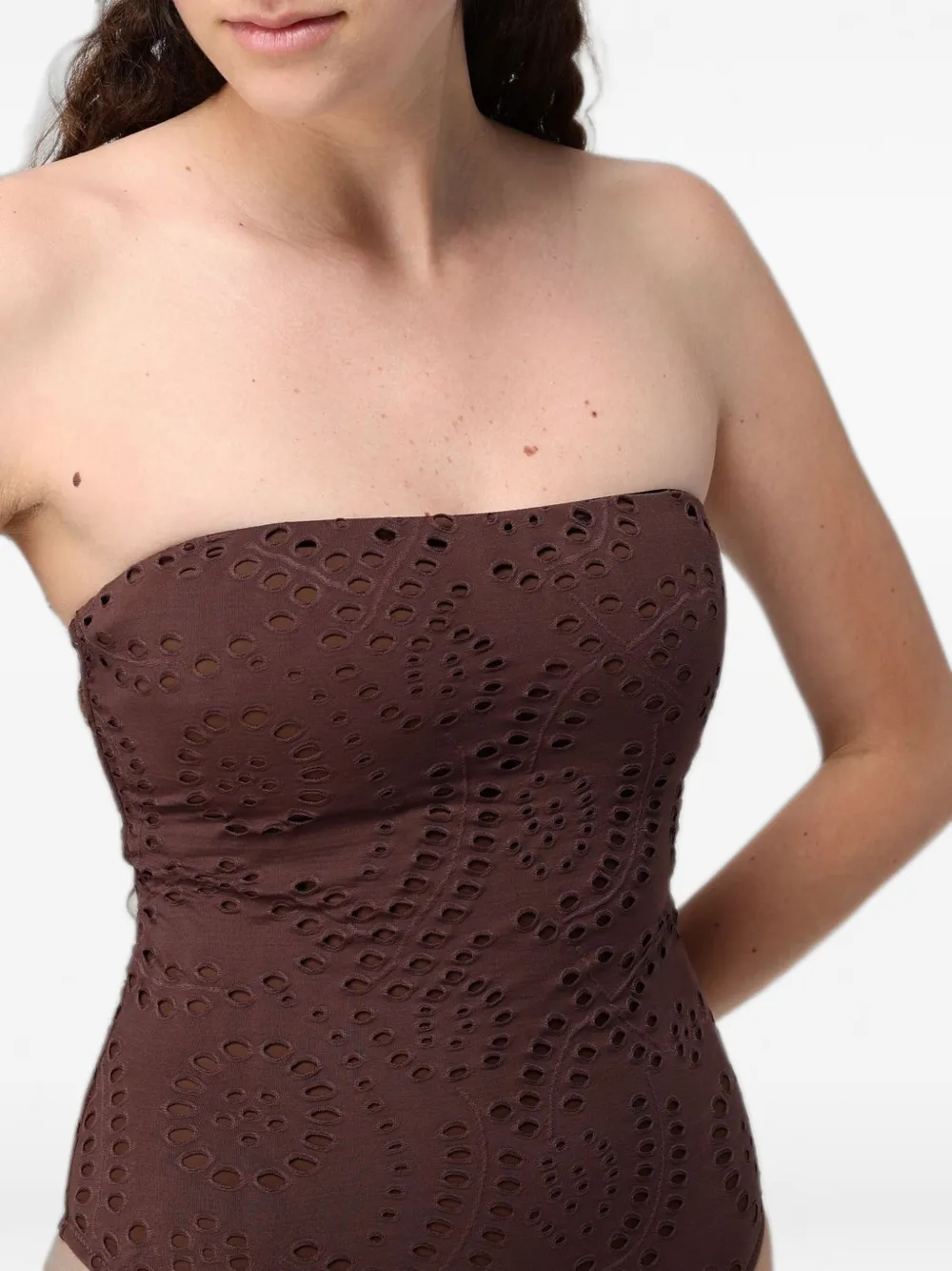 MC2 Saint Barth Broderie anglaise strapless badpak Bruin