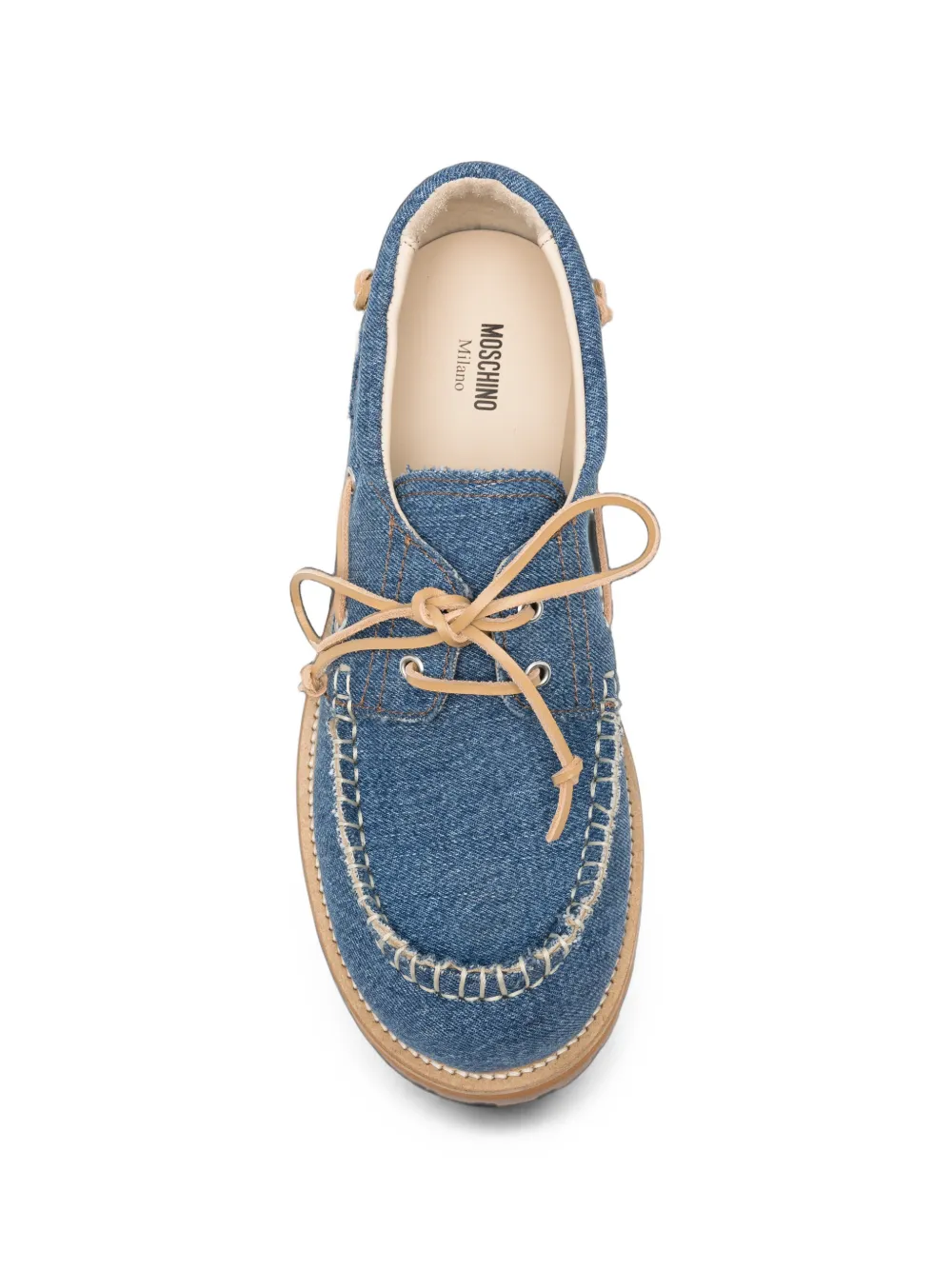 Moschino contrast-stitch denim boat shoes Blauw