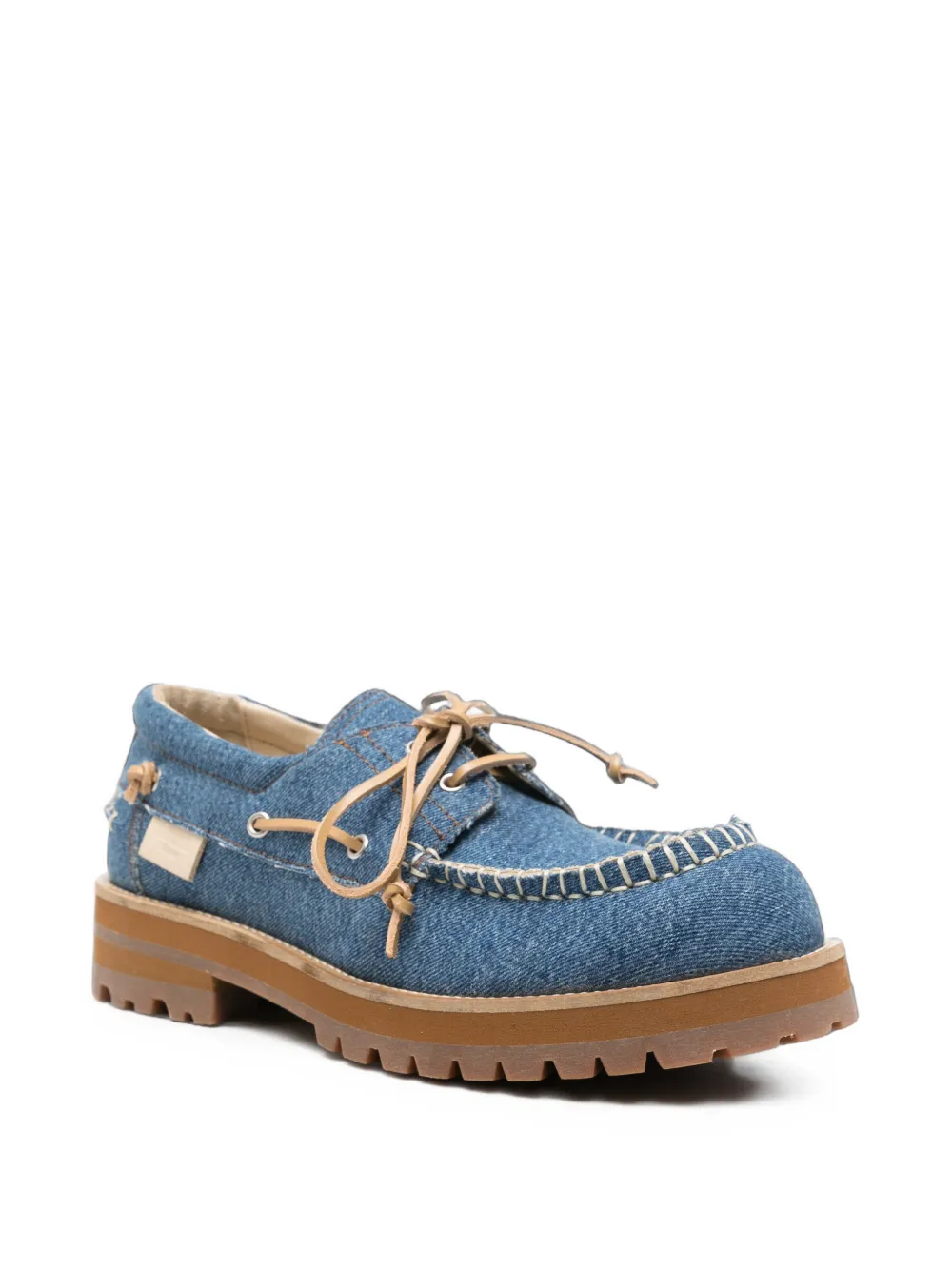 Moschino contrast-stitch denim boat shoes Blauw
