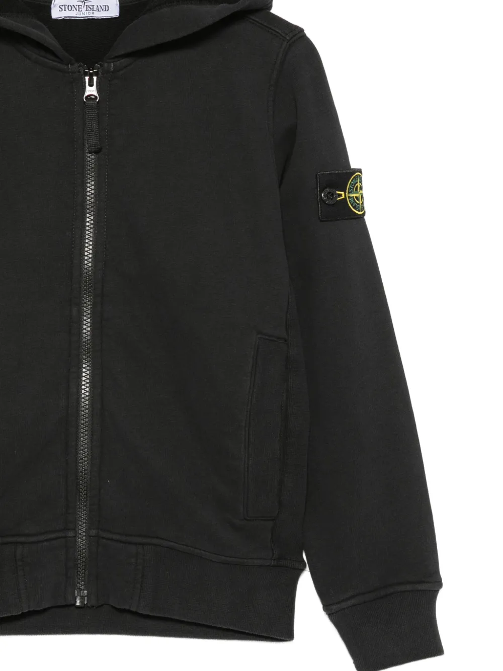 Stone Island Junior Compass hoodie met rits en patch Zwart