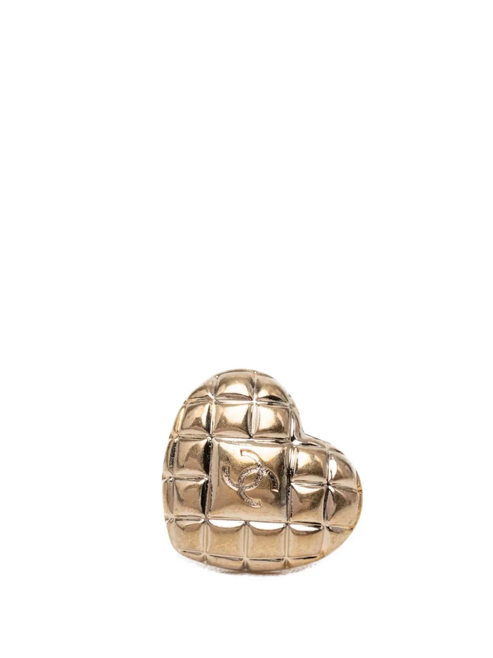 CHANEL Pre-Owned 2021 CC Gold Plated Quilted Heart Brooch costume brooch - Oro