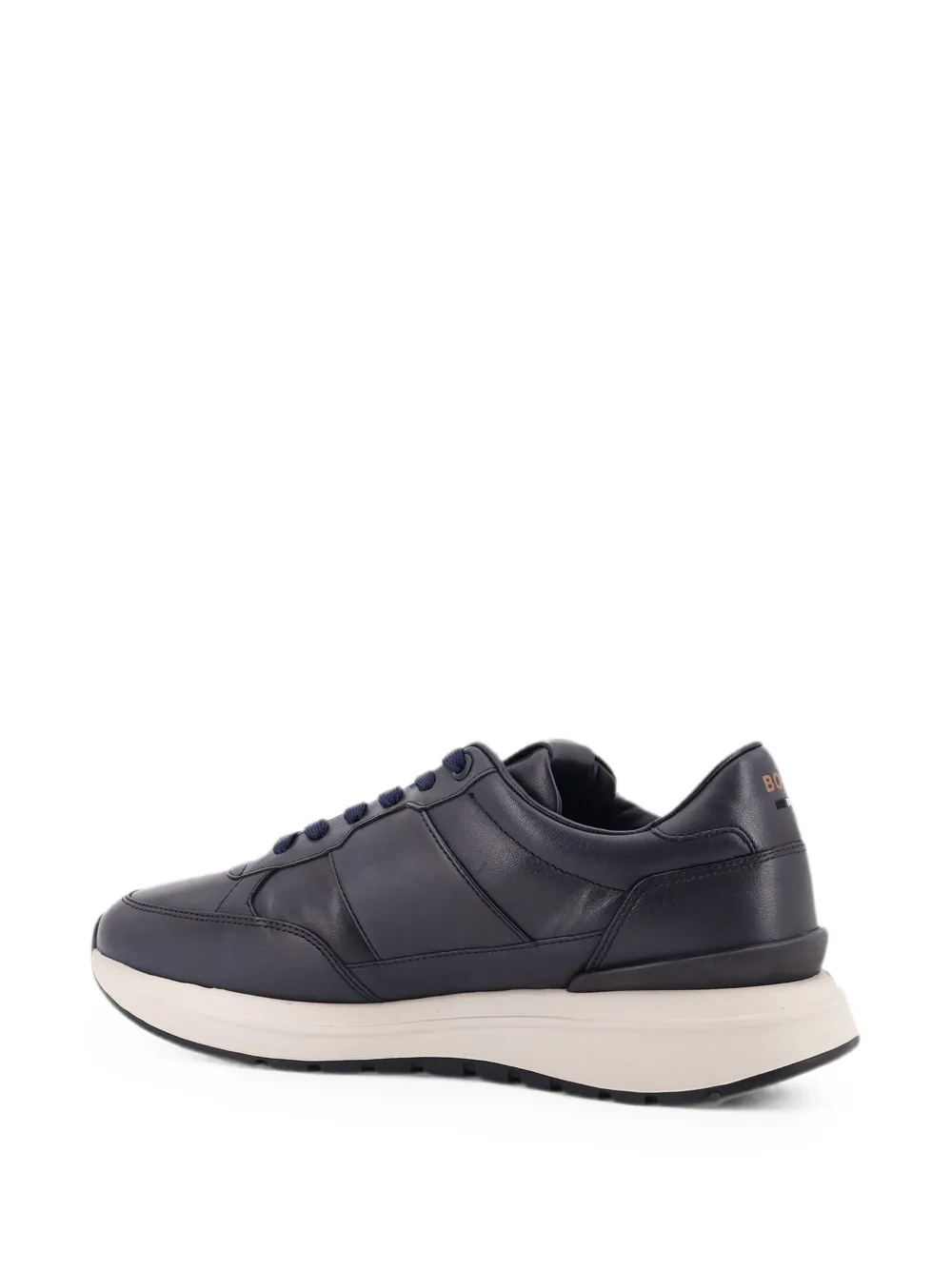 BOSS logo-engraved leather sneakers Blauw