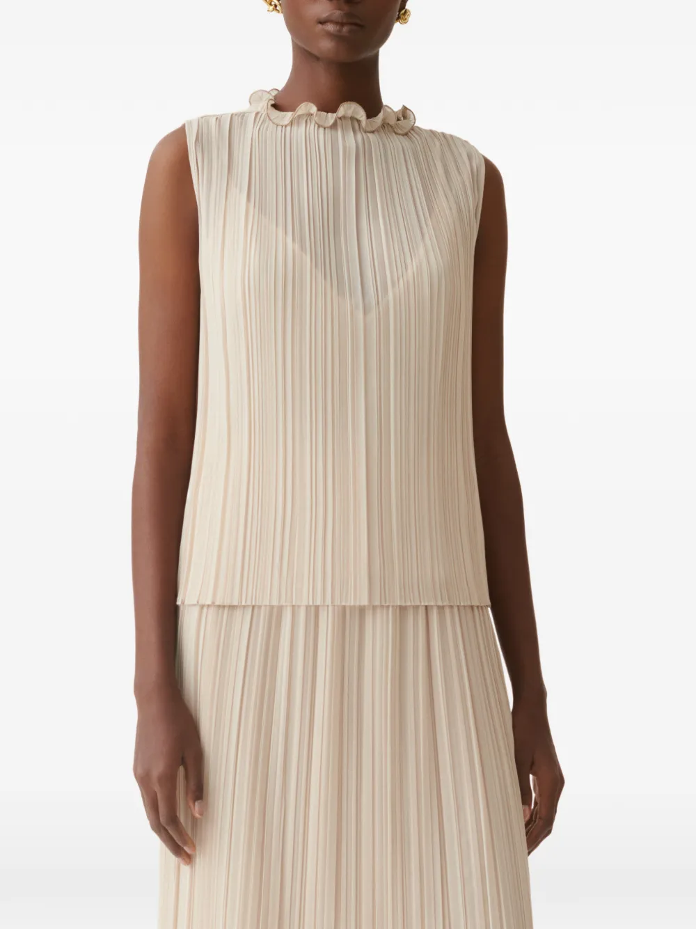 Fabiana Filippi Top met plooien en kraag met ruches Beige