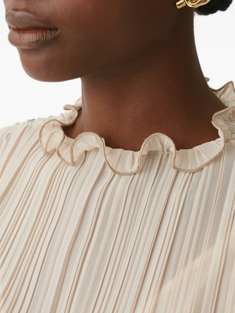Fabiana Filippi Top met plooien en kraag met ruches Beige