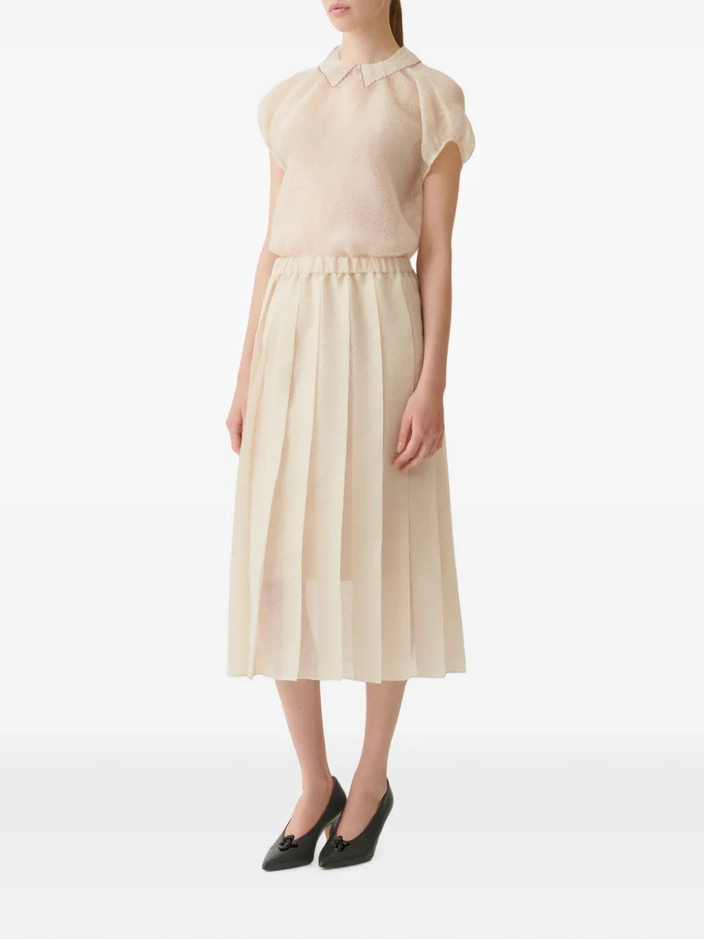 Fabiana Filippi Top met kanten kraag en contrasterende afwerking Beige