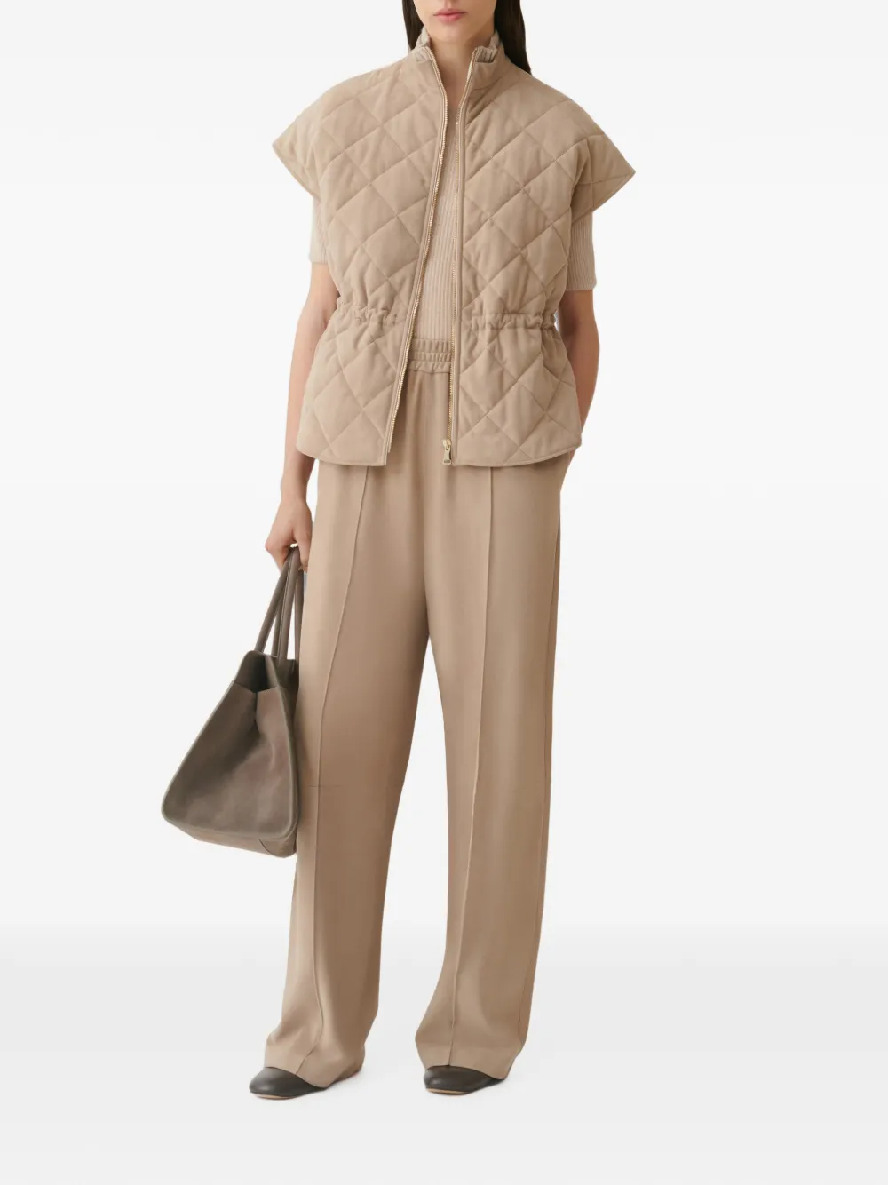 Fabiana Filippi Broek met elastische tailleband en vlakken Beige