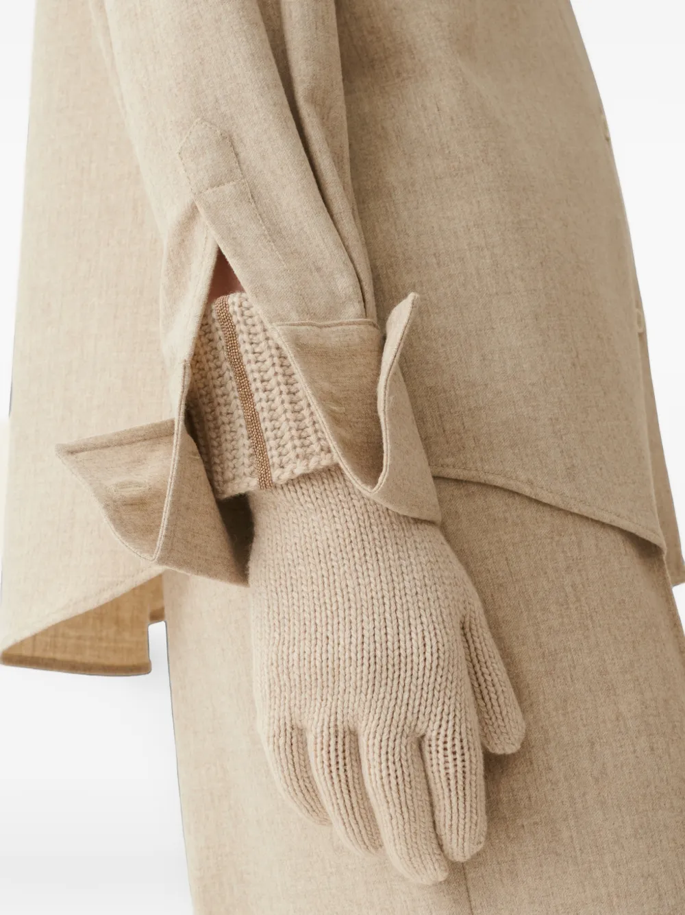 Fabiana Filippi Ribgebreide handschoenen met kralen Beige