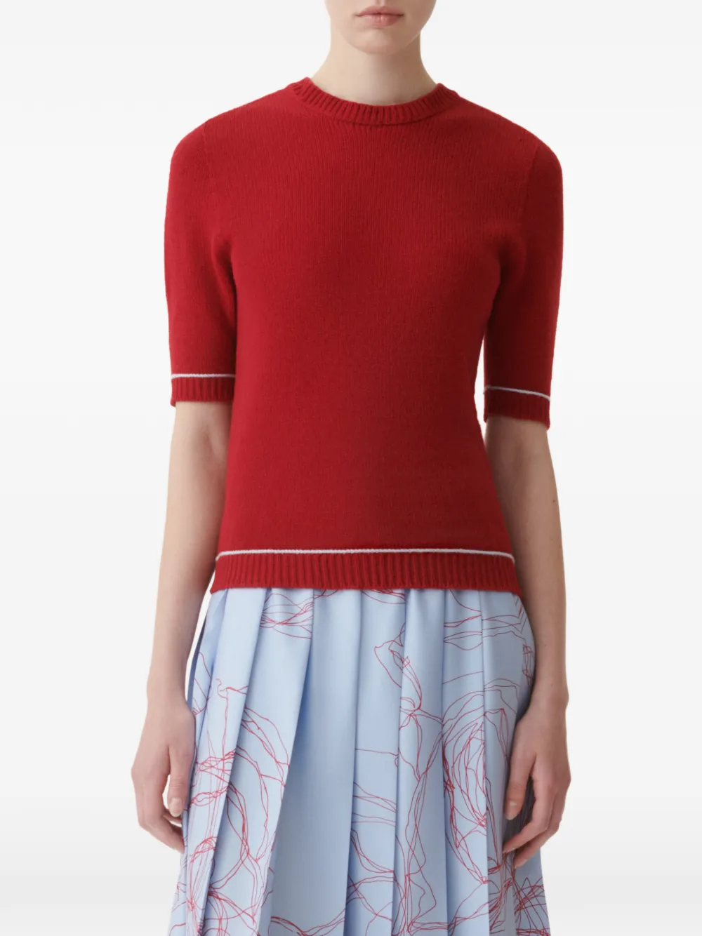 Fabiana Filippi Trui met contrasterende afwerking en korte mouwen Rood