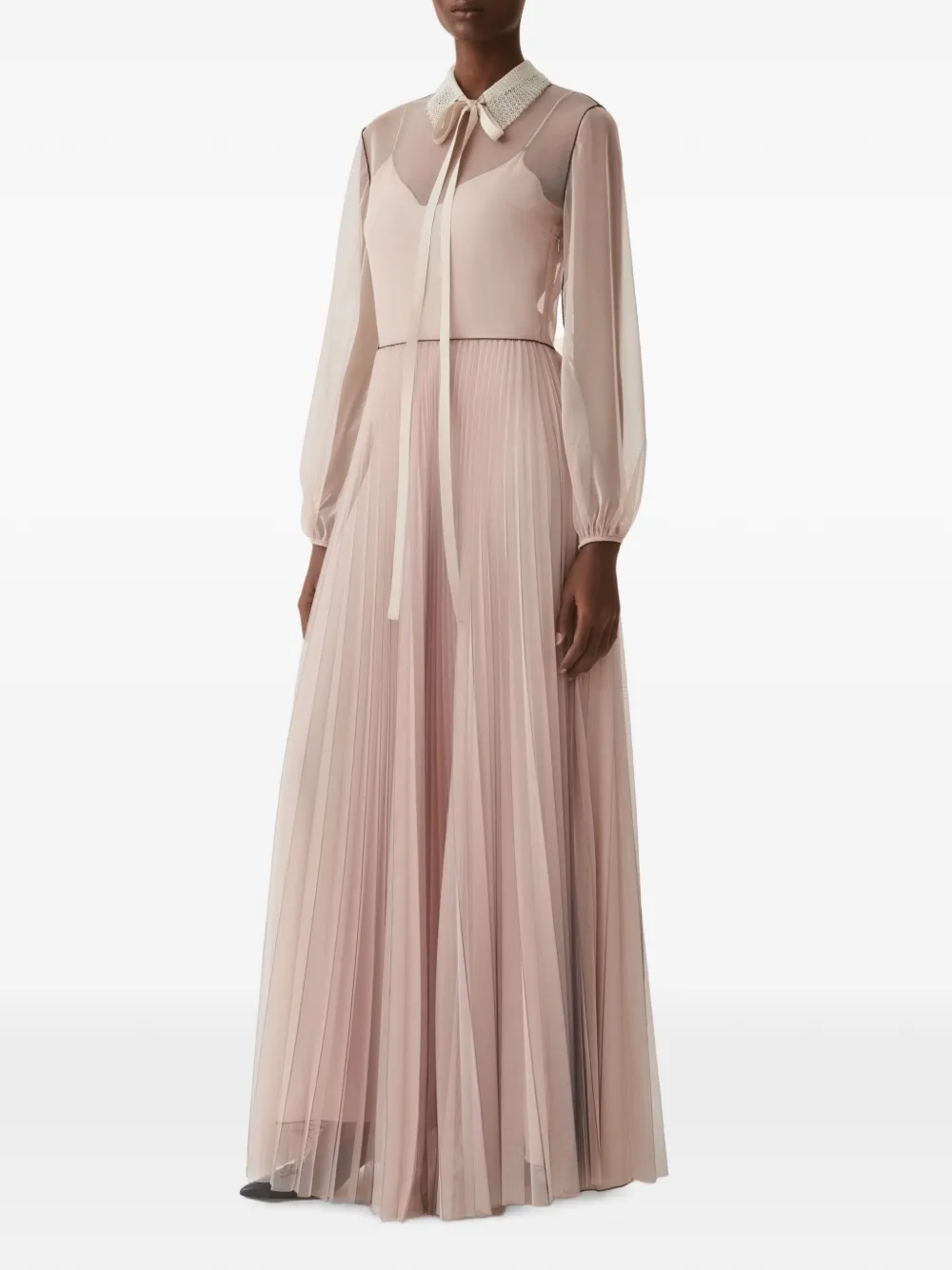Fabiana Filippi Geplooide maxi-jurk met kanten kraag Beige