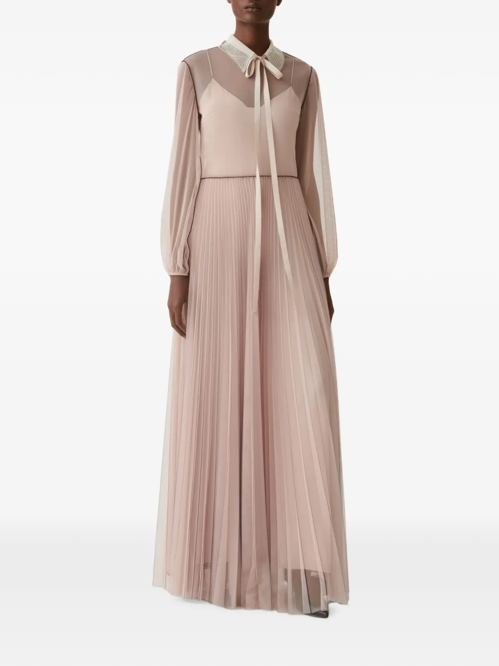 Fabiana Filippi Geplooide maxi-jurk met kanten kraag Beige