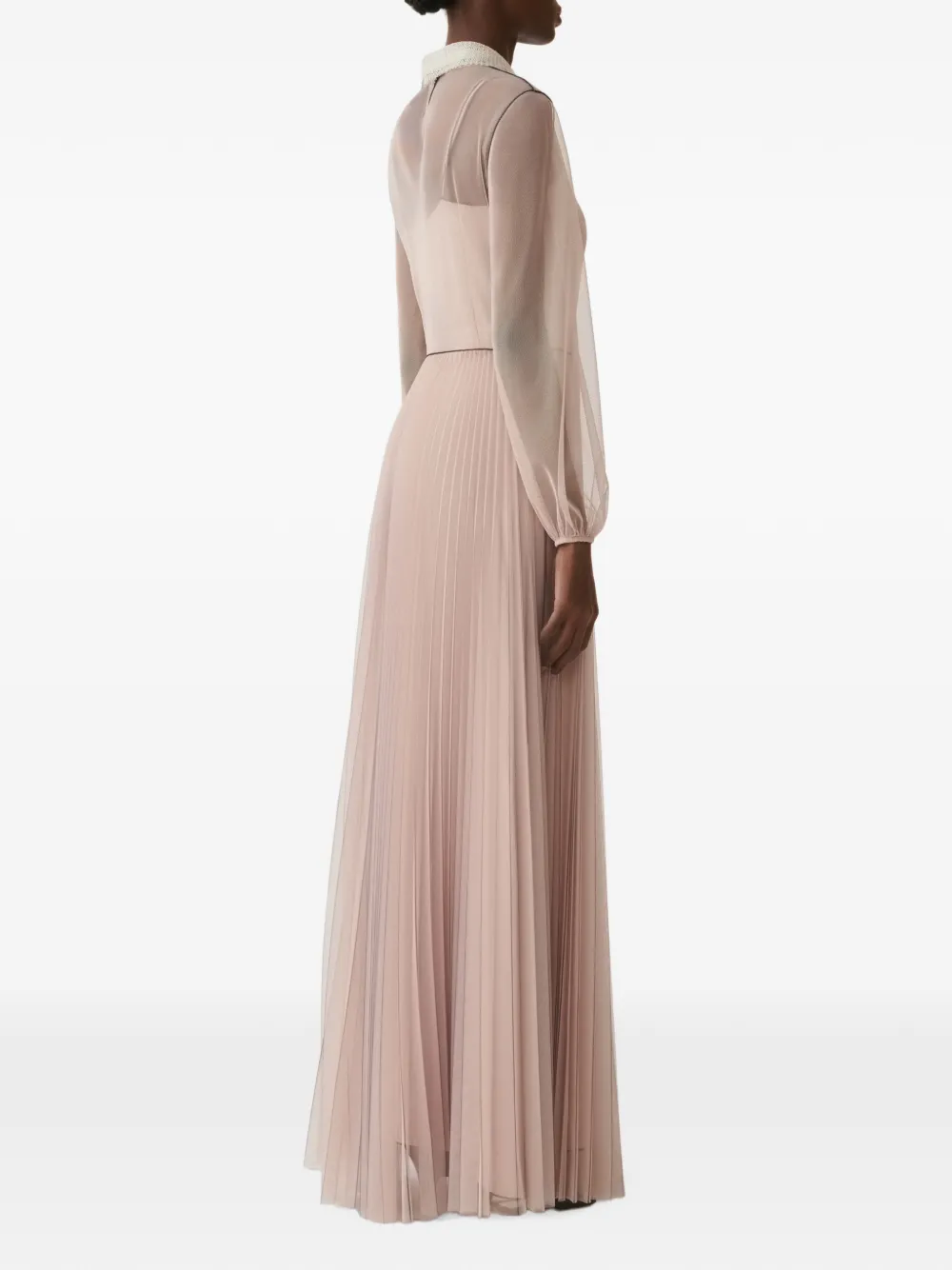 Fabiana Filippi Geplooide maxi-jurk met kanten kraag Beige