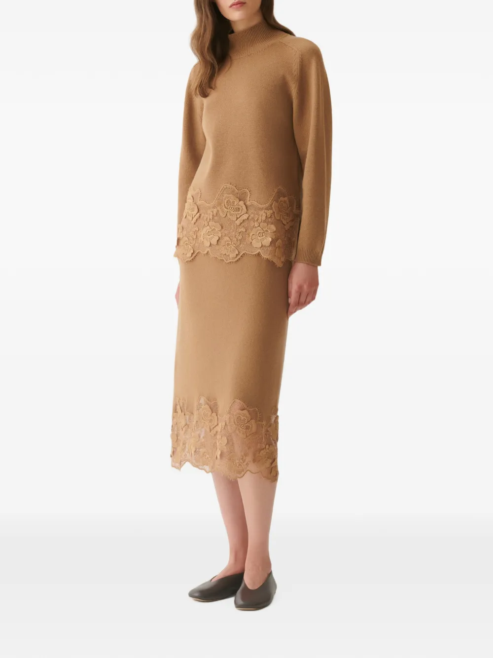 Fabiana Filippi Gebreide midi-rok met kanten afwerking Beige