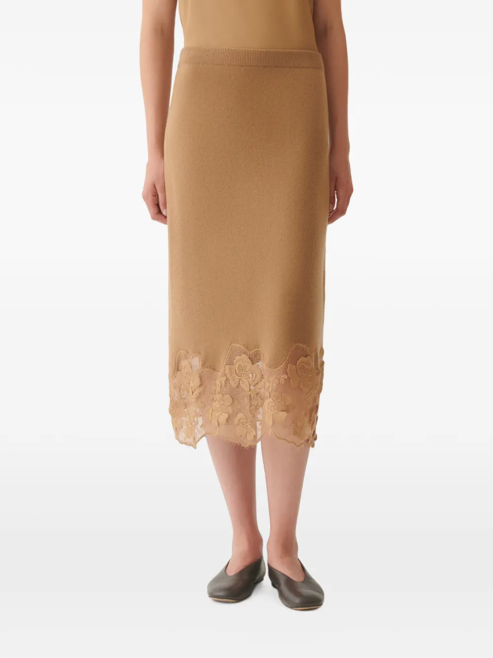Fabiana Filippi Gebreide midi-rok met kanten afwerking Beige