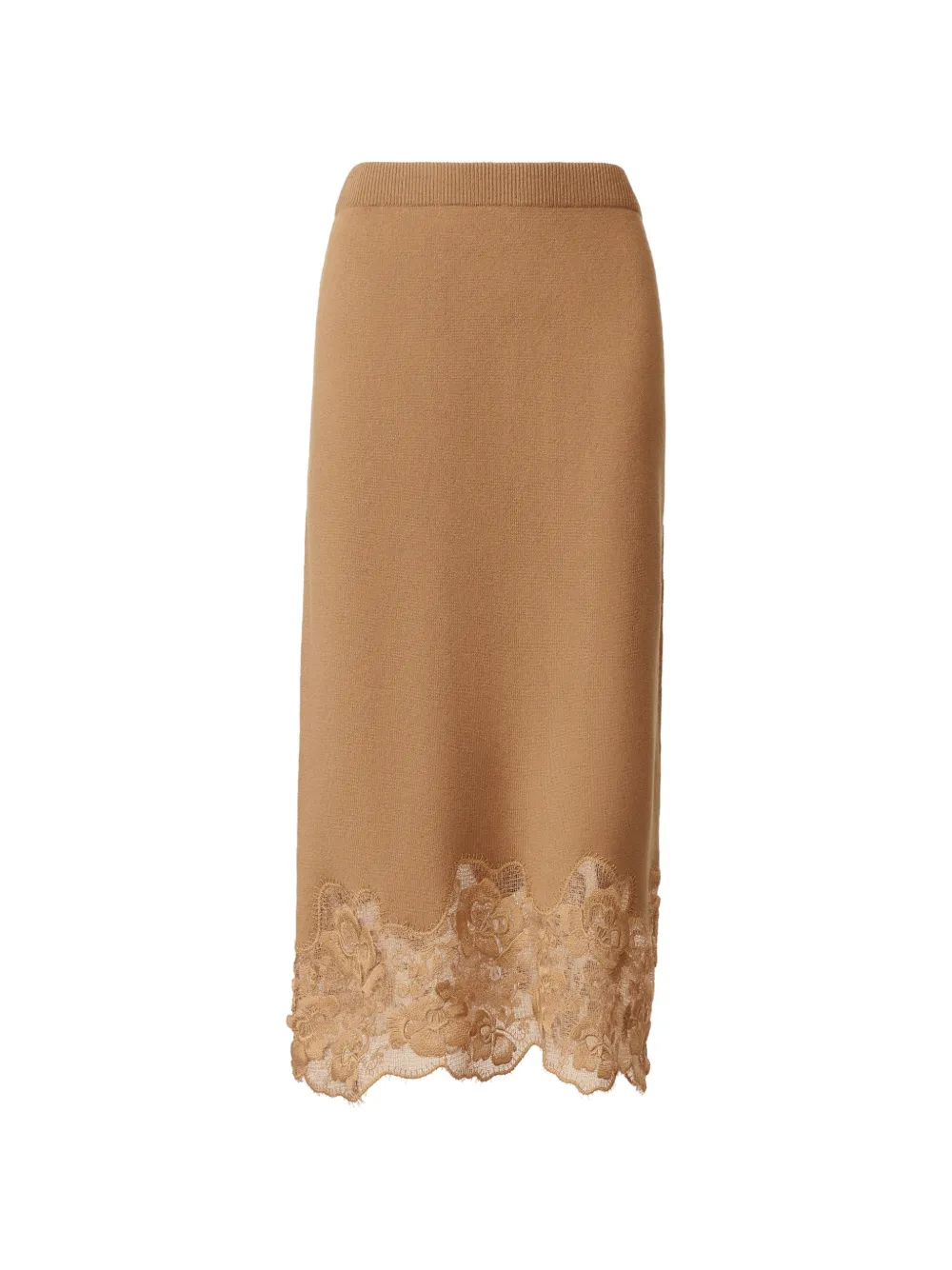 Fabiana Filippi lace-trim knitted midi skirt - Tons neutres Fabiana Filippi lace-trim knitted midi skirt - Tons neutres