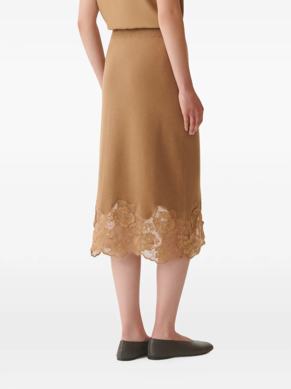 Fabiana Filippi Gebreide midi-rok met kanten afwerking Beige