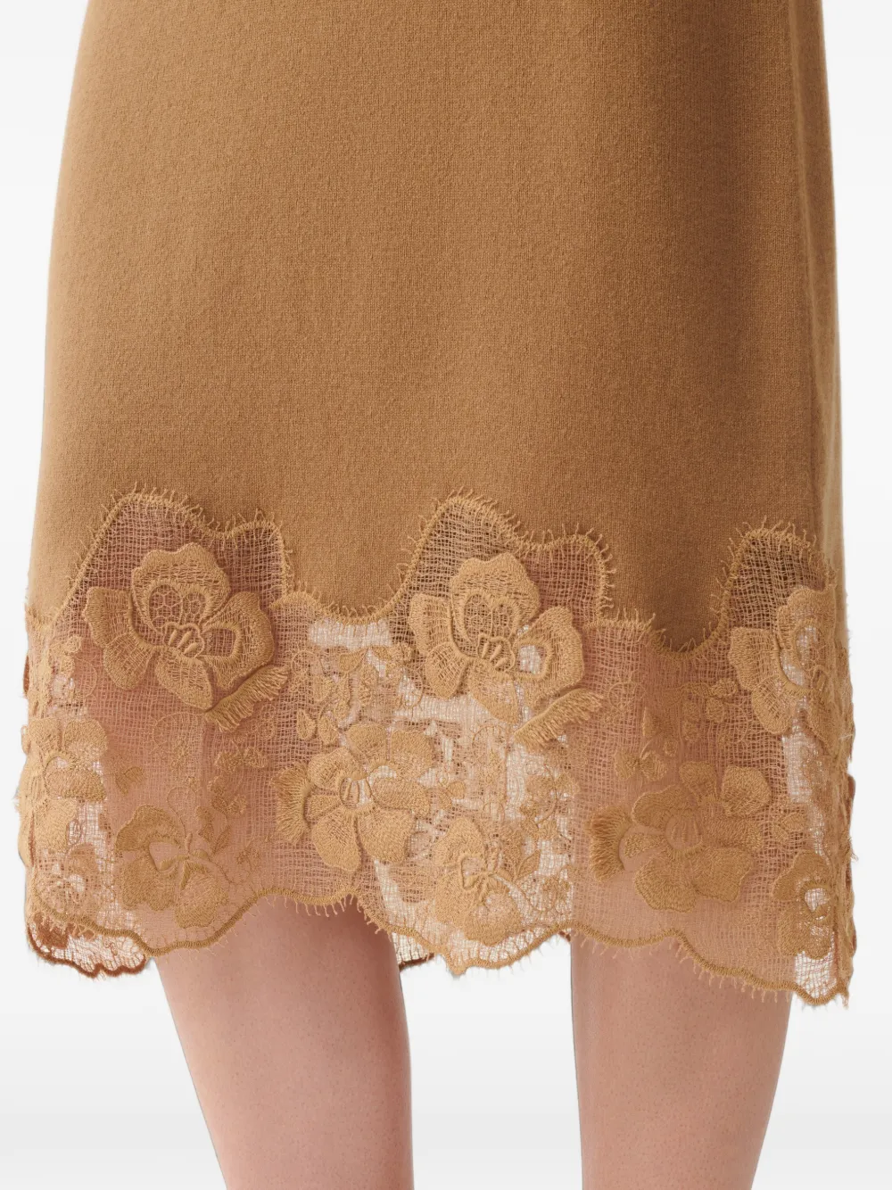 Fabiana Filippi Gebreide midi-rok met kanten afwerking Beige